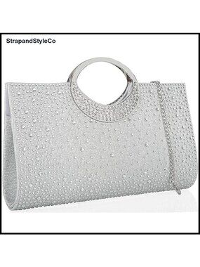 Rhinestone Crystal Clutch Evening Bag with Metal Chain Wedding Party Purse